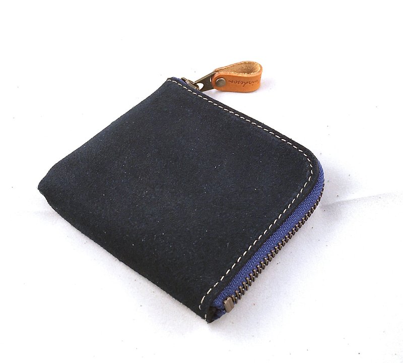 888NV L zipper coin purse fold wallet coin case pouch Tochigi leather suede leather leather - Coin Purses - Genuine Leather Blue