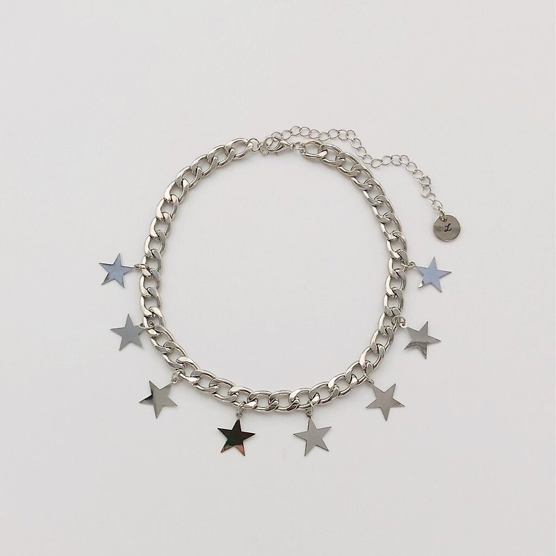 Silver chain star necklace - Necklaces - Other Metals Silver
