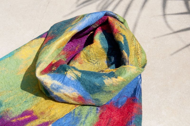 Wool felt silk scarf/wet felt silk scarf/watercolor artistic scarf/wool gradient silk scarf-artistic oil painting - Knit Scarves & Wraps - Wool Multicolor