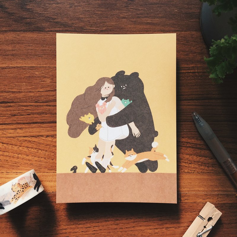 Illustration postcard - Hug - การ์ด/โปสการ์ด - กระดาษ สีเหลือง