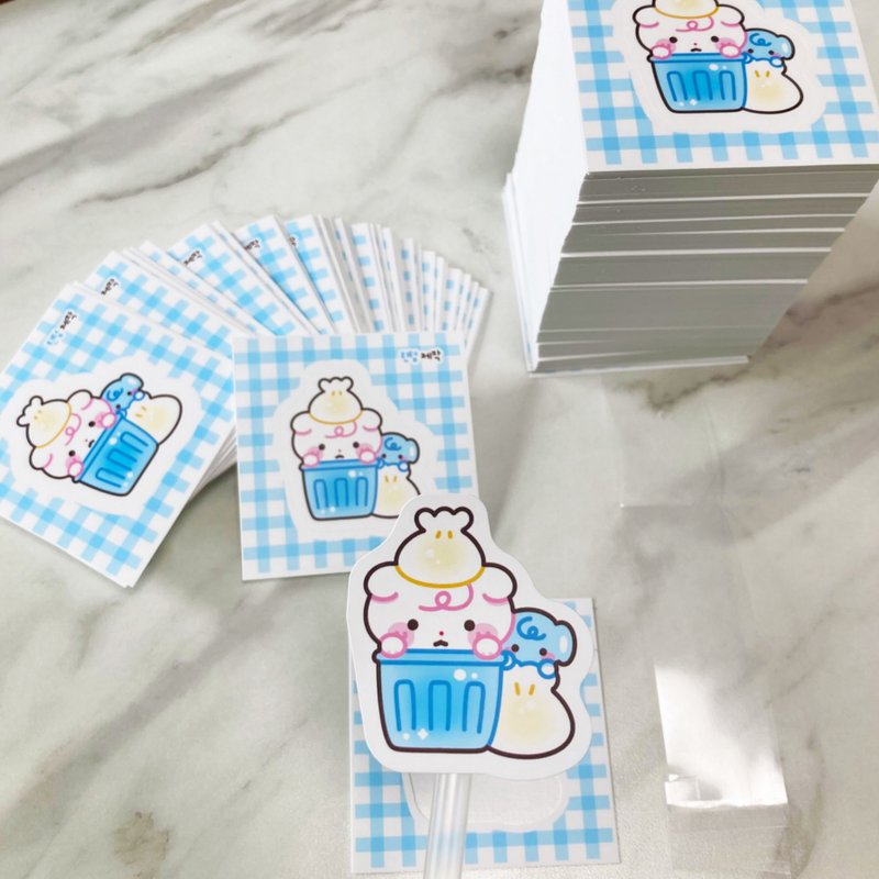 wastebasket PPOJJAGI peel-off sticker - Korean Cute Diary (lintam) - 貼紙 - 紙 藍色