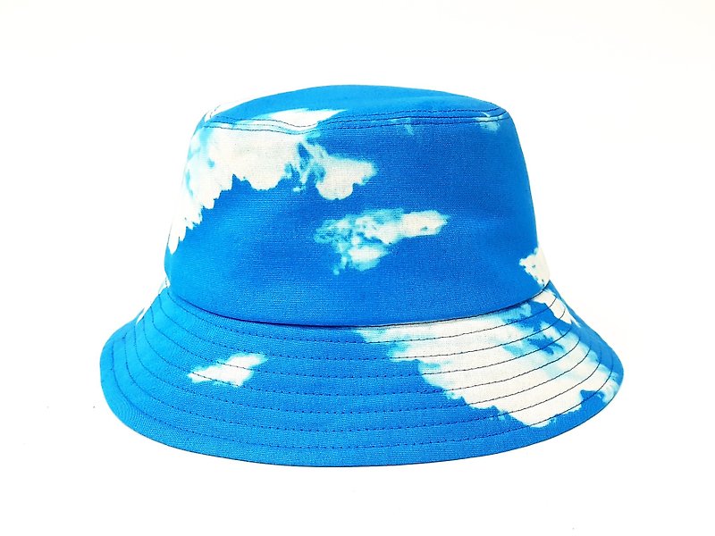 古典的な漁師の帽子-あなた/あなたの空（青い空と白い雲）＃日本布＃バレンタイン＃ギフト - 帽子 - コットン・麻 ブルー
