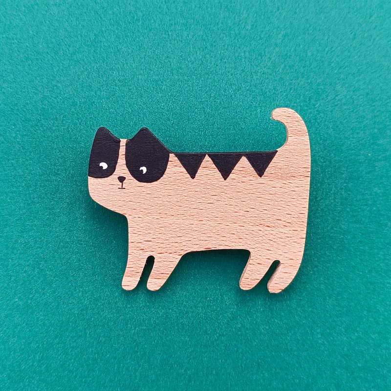 Cat brooch Neko in black made from handpainted wood. Best gift for cat lovers! - 胸針 - 木頭 黑色