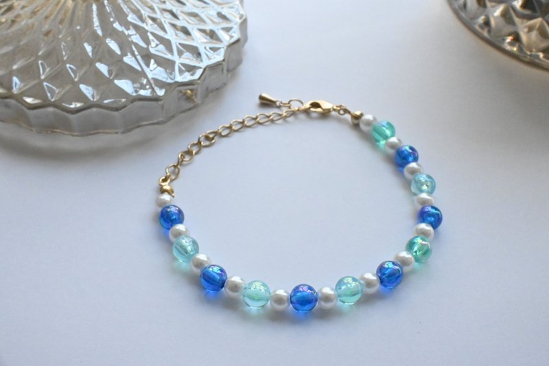 hidden lake bracelet with pearl color beads • beaded bracelet blue lake - Bracelets - Copper & Brass Blue