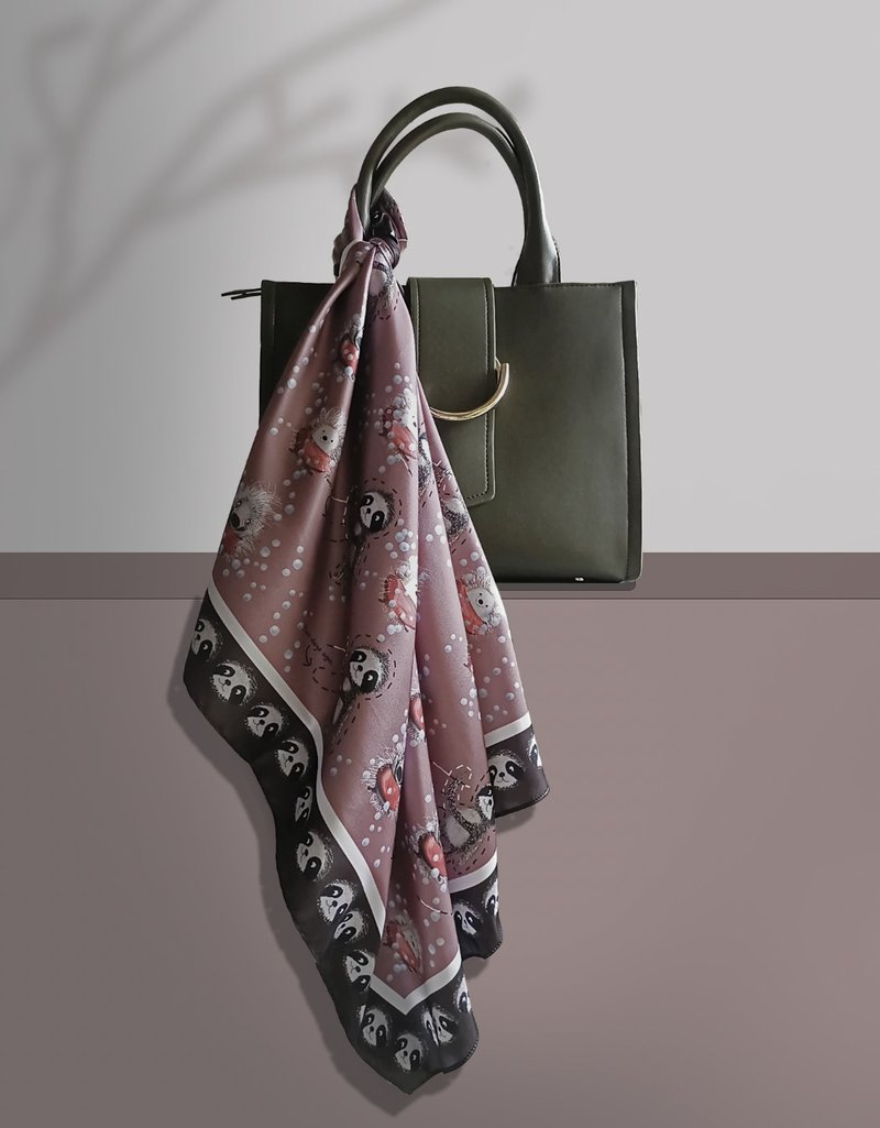 小豪豬好朋友系列方型絲巾-樹懶小姐共三色-藕色.灰色.湖水綠 - 絲巾 - 絲．絹 多色