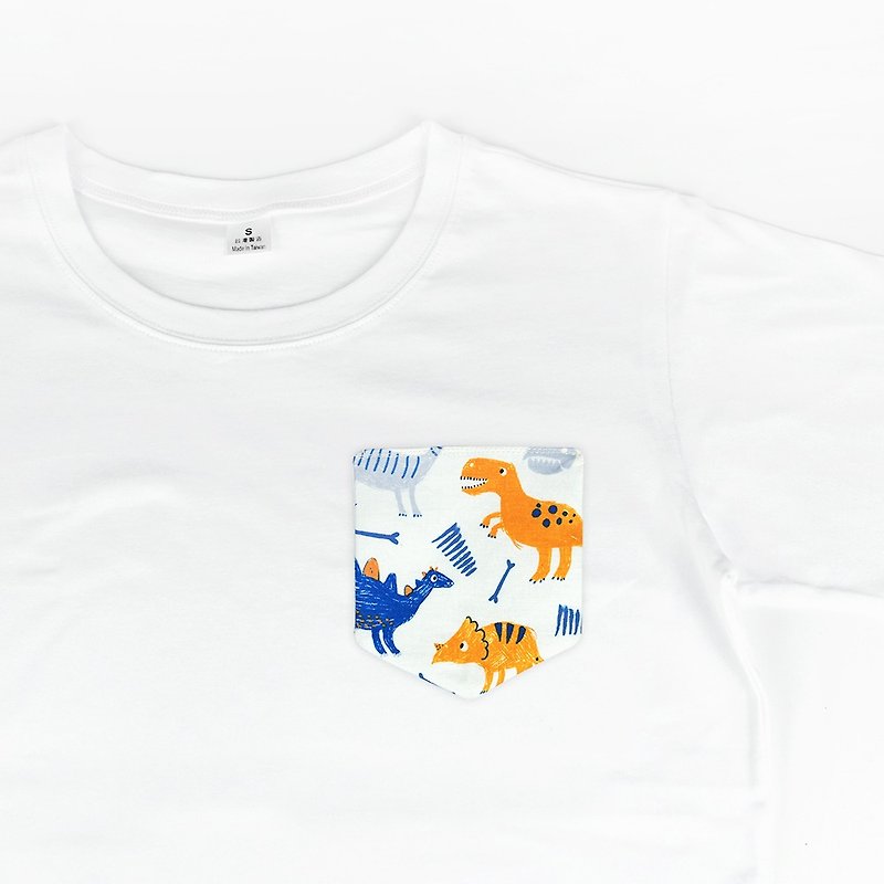 Maverick Village Men and Women Neutral Cotton Short Sleeve T-shirt White T Dinosaur [Q Meng Ji Ji] T-36 - Unisex Hoodies & T-Shirts - Cotton & Hemp White