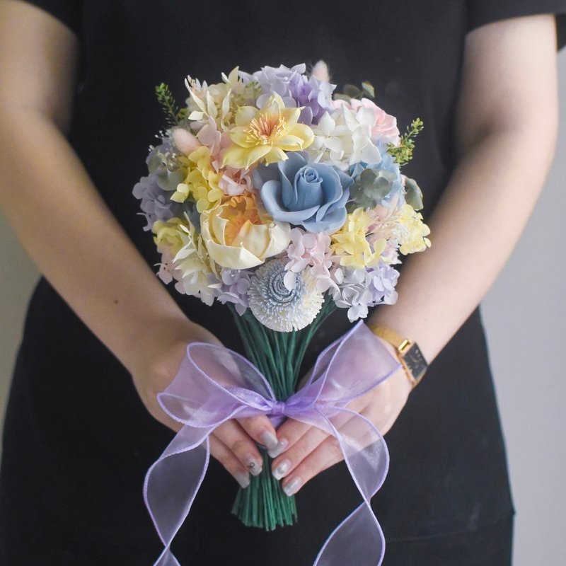 /紫黃色新娘捧花/捧花 新娘 婚禮佈置 客製化 胸花 婚禮 婚攝 - 乾燥花/永生花 - 植物．花 紫色