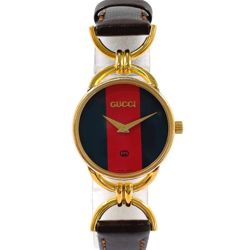 【日本直送 中古美品】グッチ GUCCI 腕時計 6700L シェリーライン GP/レザー ゴールド/ブラウン クオーツ - 女錶 - 其他材質 金色