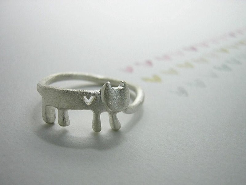 ハートをさがすステネコちゃん ( meow looking for the heart ( cat heart silver ring 貓 猫 心 指环 銀)) - 戒指 - 純銀 銀色