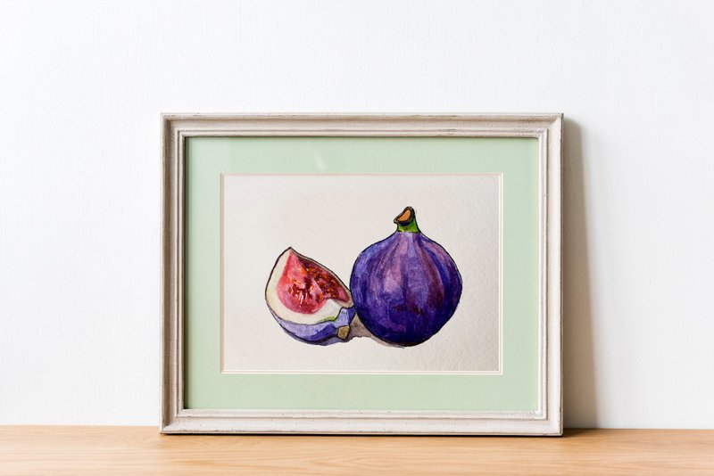無花果原畫家居裝飾水彩藝術品水果畫 - 壁貼/牆壁裝飾 - 紙 紫色