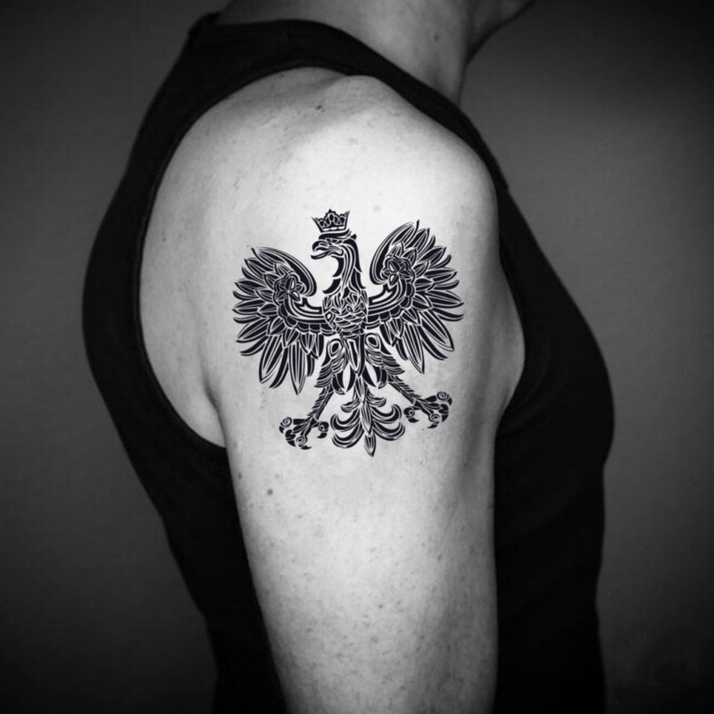 OhMyTat 波蘭鷹 Polish Eagle 刺青圖案紋身貼紙 (2 張) - 紋身貼紙/刺青貼紙 - 紙 黑色