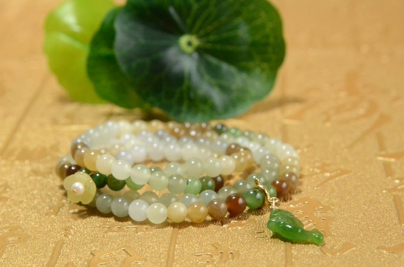 【玉澤】天然和田玉多寶多圈手串手鏈碧玉小魚 - 手鍊/手環 - 寶石 