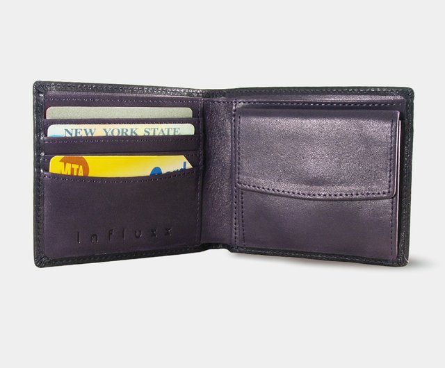 Montage Leather Bi-fold Compact Wallet with Coin Pouch - Purple