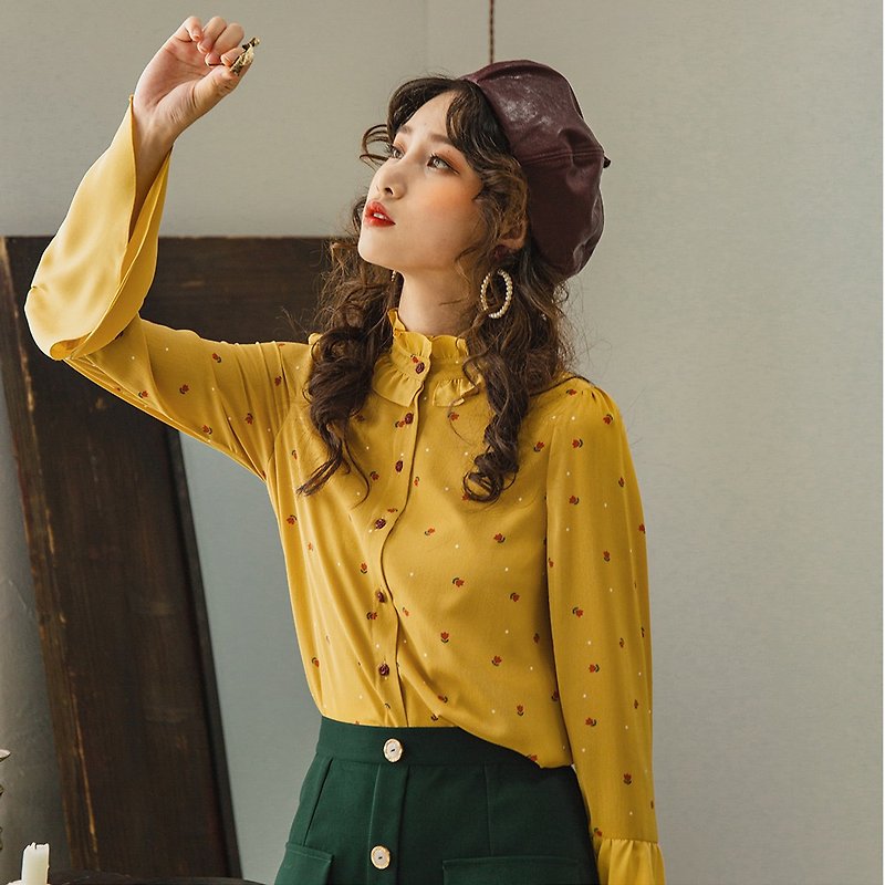 [Special offer reduction] printing shirt female retro Hong Kong flavor niche jacket autumn 2019 new shirt 9609 - Women's Shirts - Other Materials 