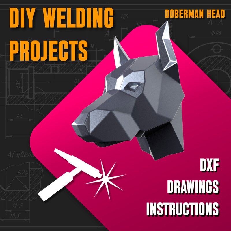 Welding Project Plans Drawings Doberman Head (DXF, PDF) - 圖文模板設計 - 其他材質 