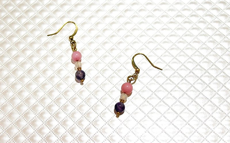 Bronze natural stone * X * smile - hook earrings - Earrings & Clip-ons - Gemstone Purple