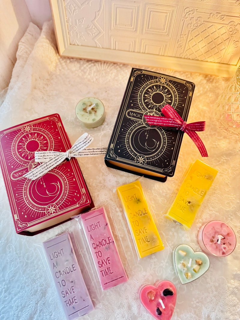 【Rose Tree】魔法之書。藥草水晶香氛蠟燭組合 - 香氛蠟燭/燭台 - 蠟 粉紅色