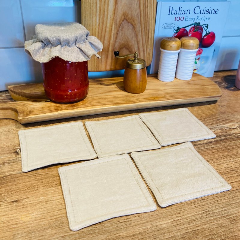 Set of 5 linen coasters - 杯墊 - 亞麻 灰色