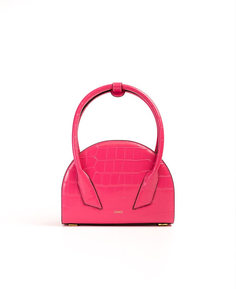 JÚNEE ESTERA Half Moon Bag - Fuchsia Croc Embossed - Handbags & Totes - Genuine Leather Pink