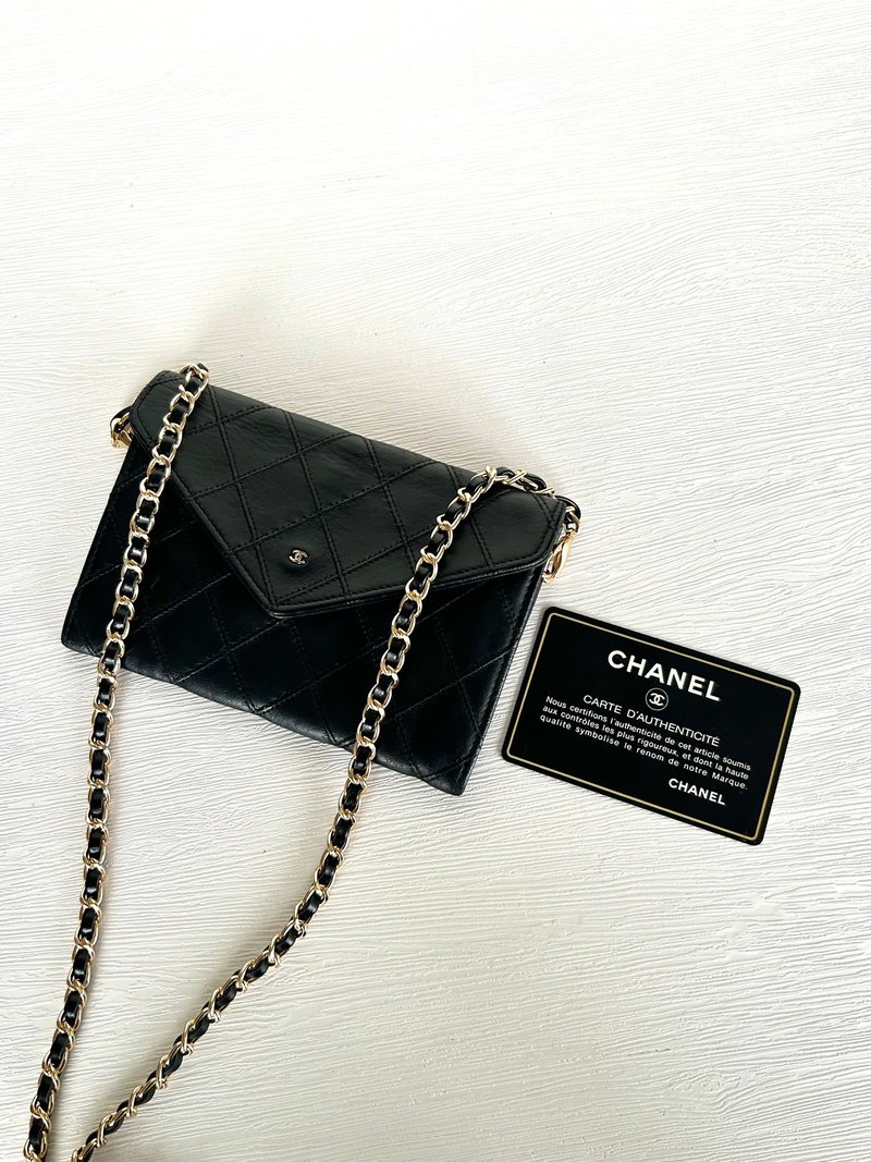 [LA LUNE] Second-hand Chanel black leather side back shoulder crossbody bag small bag wallet handbag - Messenger Bags & Sling Bags - Genuine Leather Black