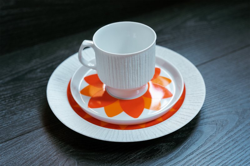 Thomas Thomas Arcta coffee cup plate + snack plate-afternoon tea set-old antiques - Mugs - Porcelain Orange