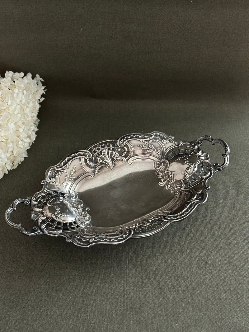 Beautiful French antique silver-plated high-footed tray - ถาดเสิร์ฟ - เงิน 