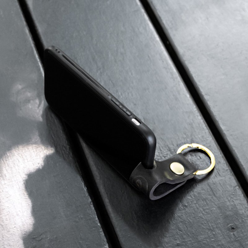 Creative Leather Key Ring/Phone Holder-Black - Keychains - Genuine Leather Black