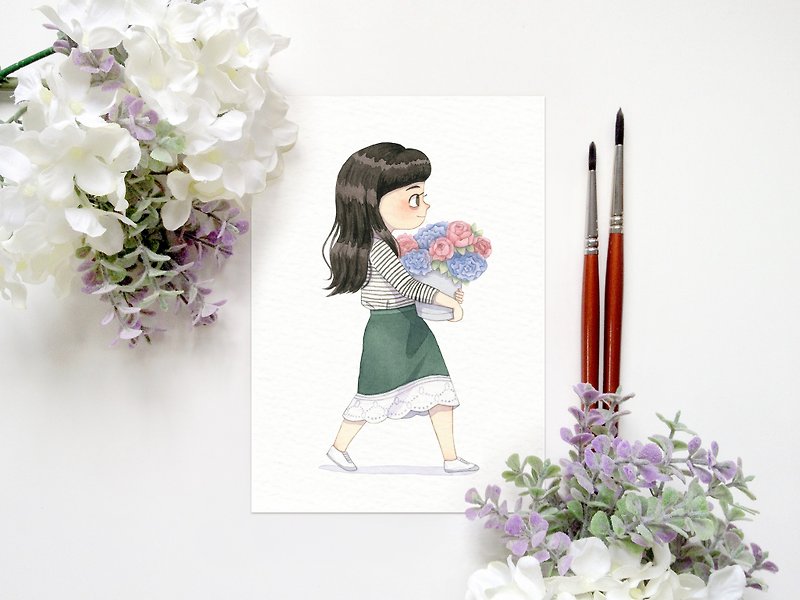 Spring Girl: Green - A6 Watercolor Art Print, Wall Art, Home Decor - Posters - Paper Green