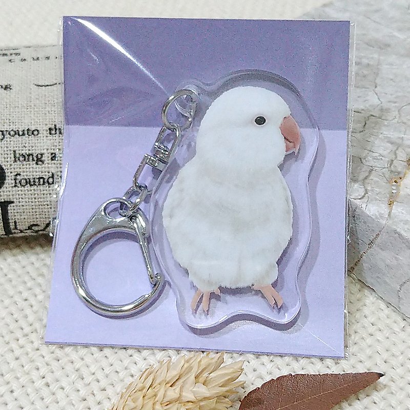White Monk Parrot_- Acrylic Pendant (Keychain)-Double-Sided Pattern-New Manufacturer - Keychains - Acrylic 