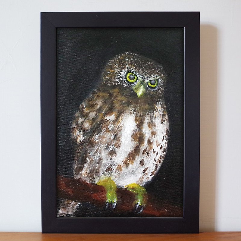 Animal #19 Taiwan endemic Owl Owl Oil Painting F No. 1 with frame size about 26*19cm