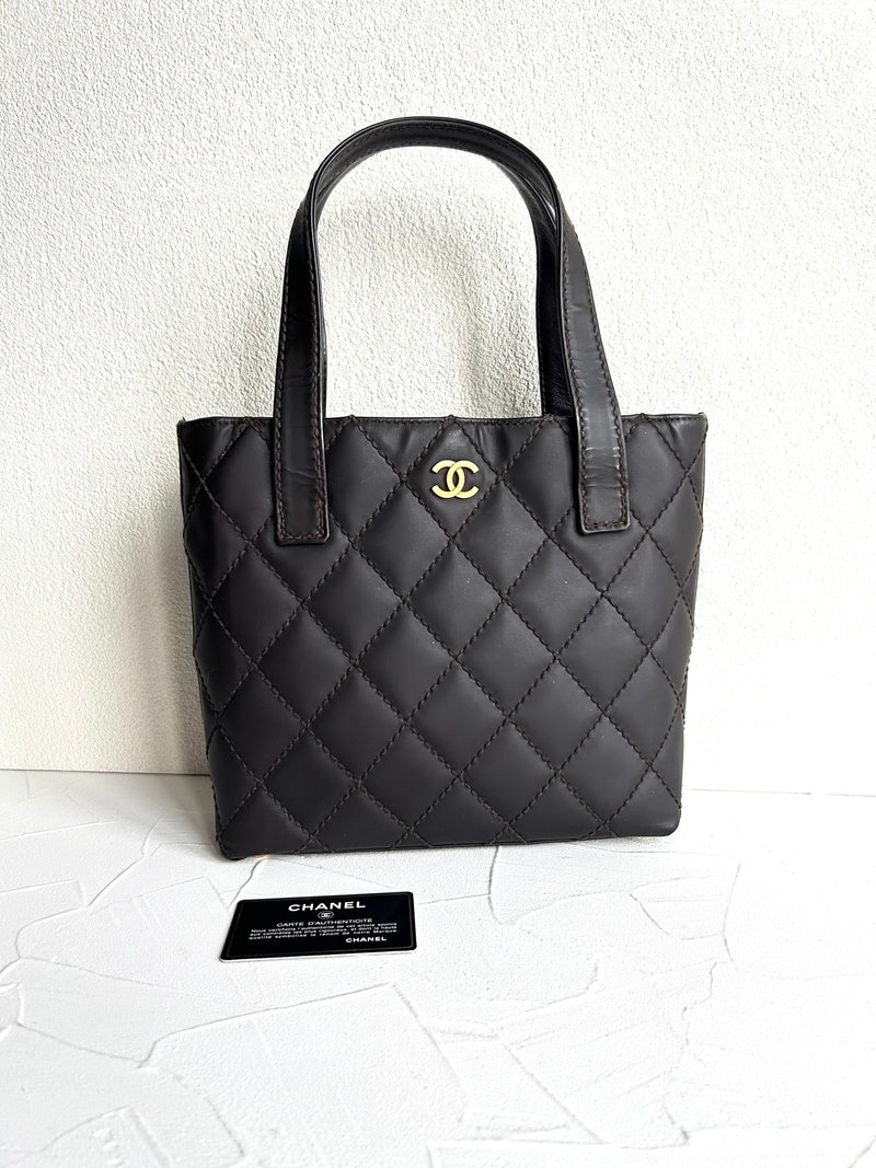 絕版古董包 Chanel Vivian深咖啡色托特包 側背包 單肩包 中古 - 側背包/斜背包 - 真皮 咖啡色