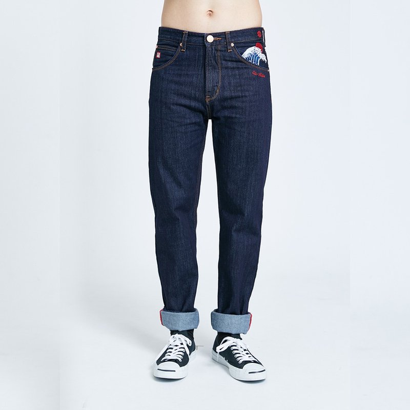 Edo Katsuri Straight Denim Trousers-Men's (Original Blue) #Pants - กางเกงขายาว - ผ้าฝ้าย/ผ้าลินิน สีน้ำเงิน