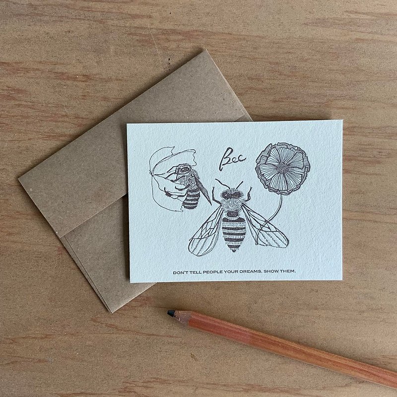 Bee Letterpress Cards - Toxic Animals Series - การ์ด/โปสการ์ด - กระดาษ สีกากี