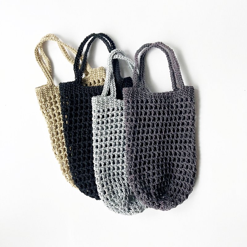 Mesh woven environmental protection cup bag drink bag kettle bag cotton rope hand-woven accompanying cup special - ถุงใส่กระติกนำ้ - ผ้าฝ้าย/ผ้าลินิน สีเทา