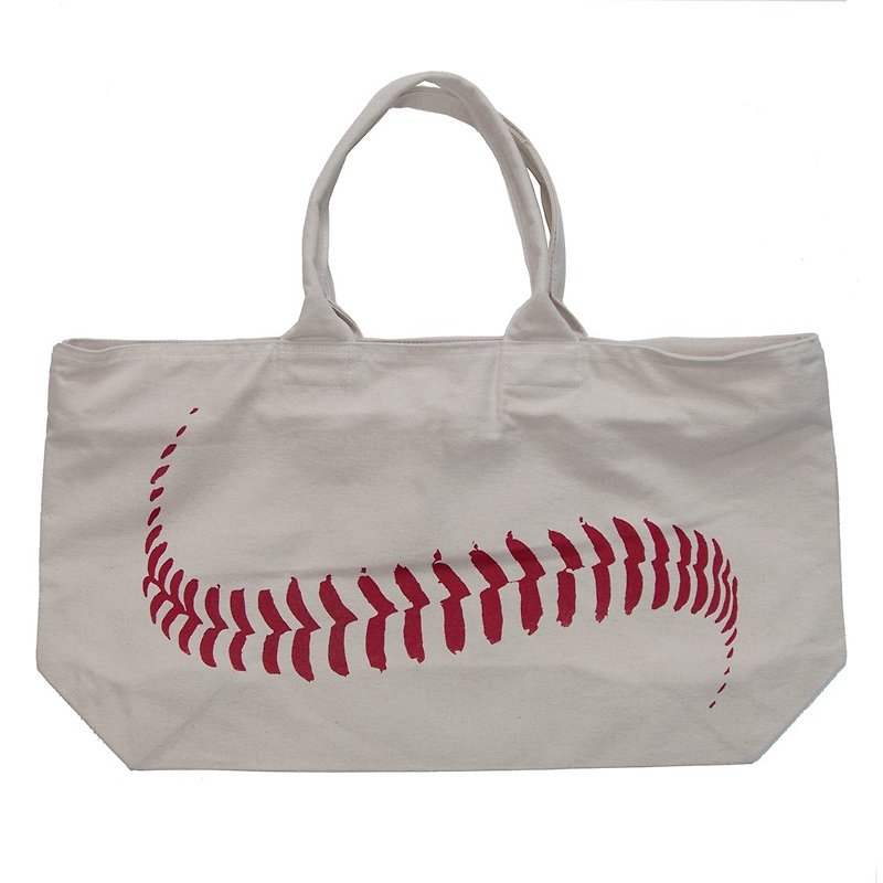 Baseball ball canvas zip tote bag Tcollector - กระเป๋าถือ - ผ้าฝ้าย/ผ้าลินิน ขาว