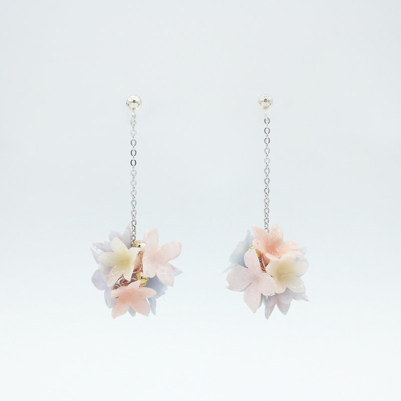 Pamycarie spring and summer resin clay flower ball 925 sterling silver earrings - Earrings & Clip-ons - Clay Blue