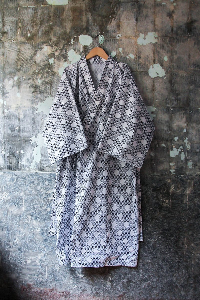 Curly department store-Vintage Japanese-style rhombus yukata blouse retro with - Women's Casual & Functional Jackets - Cotton & Hemp 