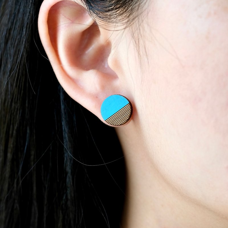 衫木耳環-圓(藍) - 耳環/耳夾 - 木頭 藍色