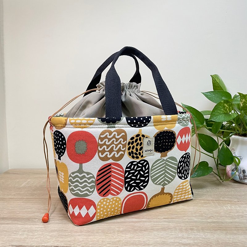 Insulated lunch bag 25x15cm Insulated can strap/ drawstring tote bag/ rich fruit - กระเป๋าถือ - ผ้าฝ้าย/ผ้าลินิน สีส้ม