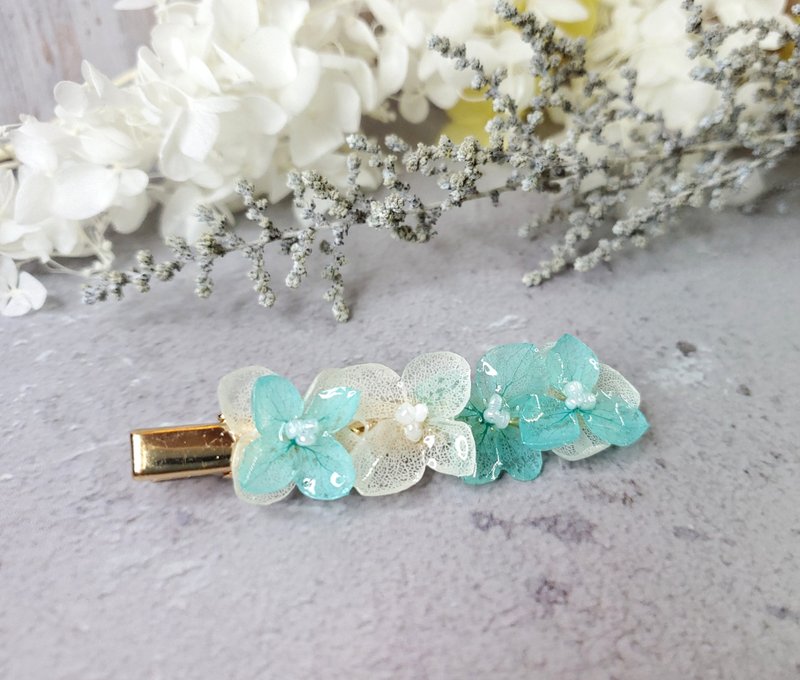 Hydrangea Preserved Flower Resin Hairpin Lake Green Flower Sea Series - เครื่องประดับผม - พืช/ดอกไม้ หลากหลายสี