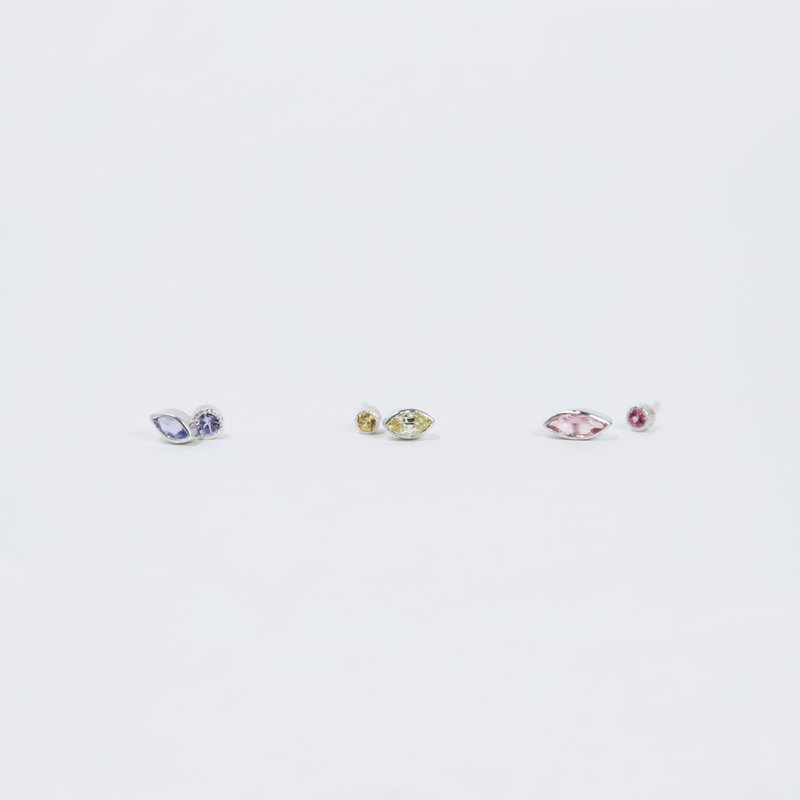 wuwu asymmetric Gemstone earrings - ต่างหู - เงินแท้ สีเงิน