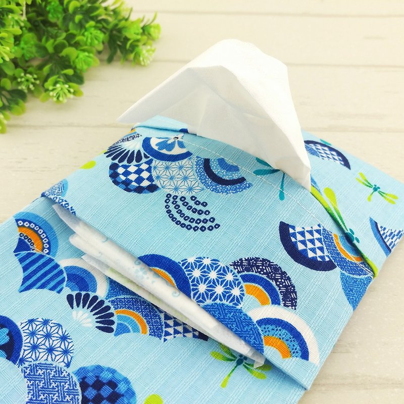 そして風。ツーインワン紙袋+生理用ナプキンバッグ（フリー刺繍名） - ポーチ - コットン・麻 ブルー