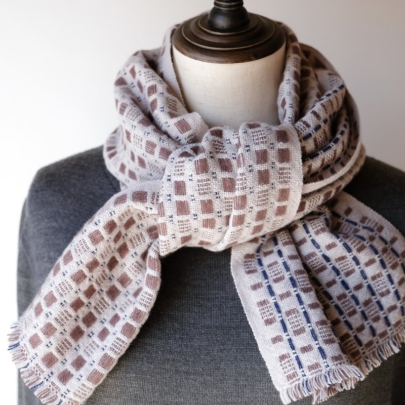 Cashmere 100% hand-woven cashmere stole [Reika 04] - Knit Scarves & Wraps - Other Materials Khaki