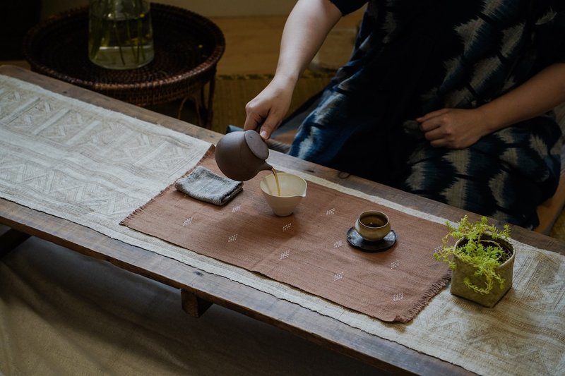 Kunfang-Bead-embellished vegetable-dyed handwoven tea towel/table mat - Other - Cotton & Hemp Khaki