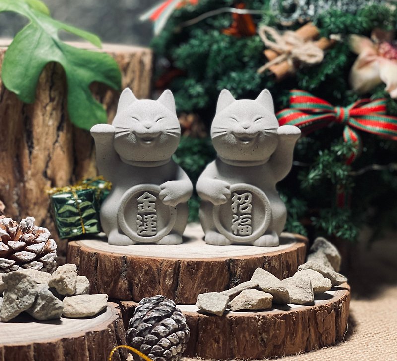 [First choice for gifts] Cement gray beckoning cat with right hand and beckoning cat with left hand - Stuffed Dolls & Figurines - Cement Gray