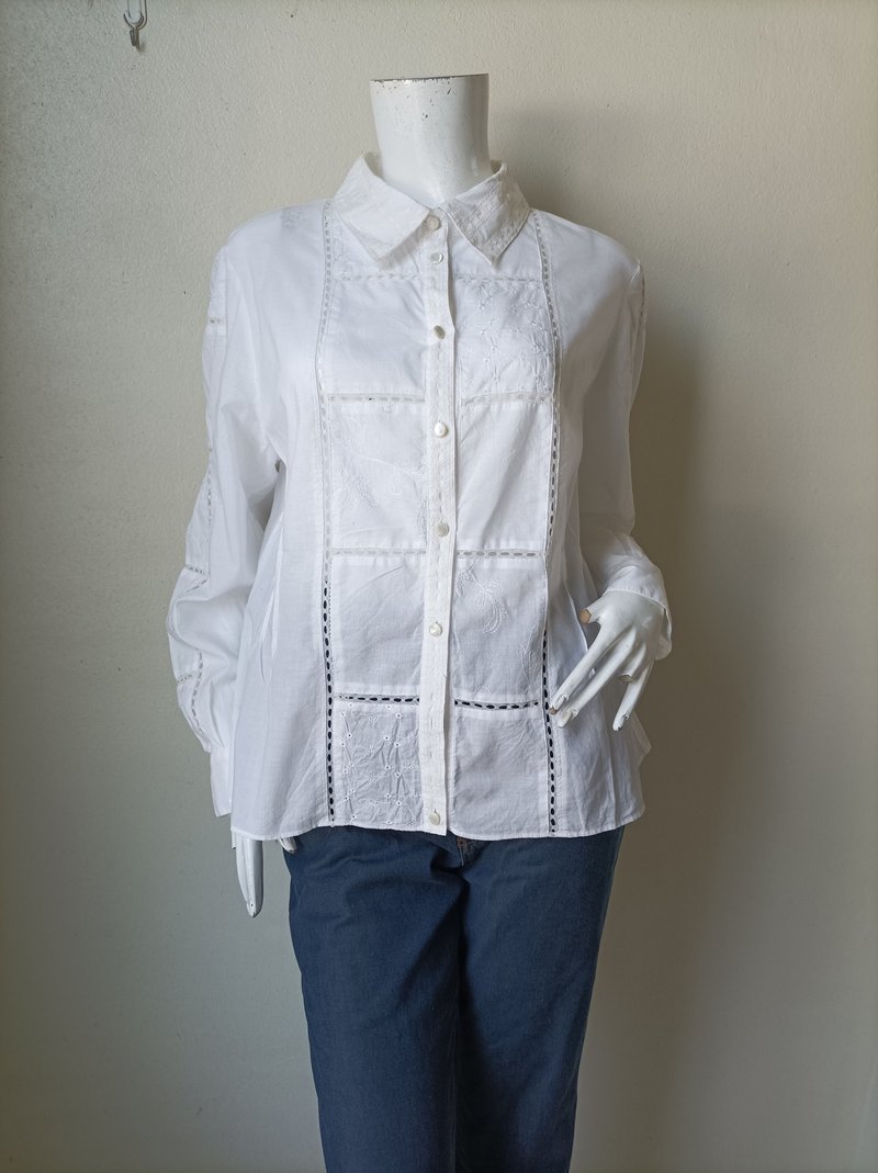 Hiroko Bis Shirt Blouse Long Sleeve Women'S Size L - 女襯衫 - 棉．麻 