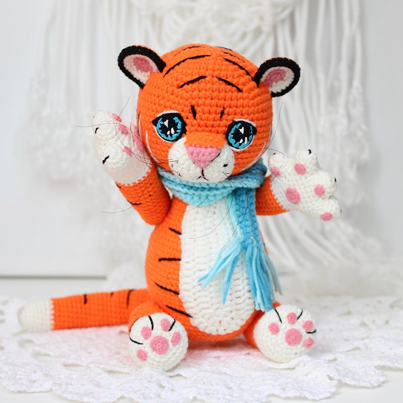 Tiger toy personalized baby gift Tiger stuffed toy animal - ของเล่นเด็ก - วัสดุอื่นๆ สีส้ม