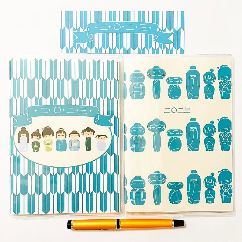 Starts March 2023 Blue Kokeshi Schedule Notebook 2 Illustration Covers Bookmark B6 Total 64 Pages Retro Starts April - สมุดบันทึก/สมุดปฏิทิน - กระดาษ สีน้ำเงิน