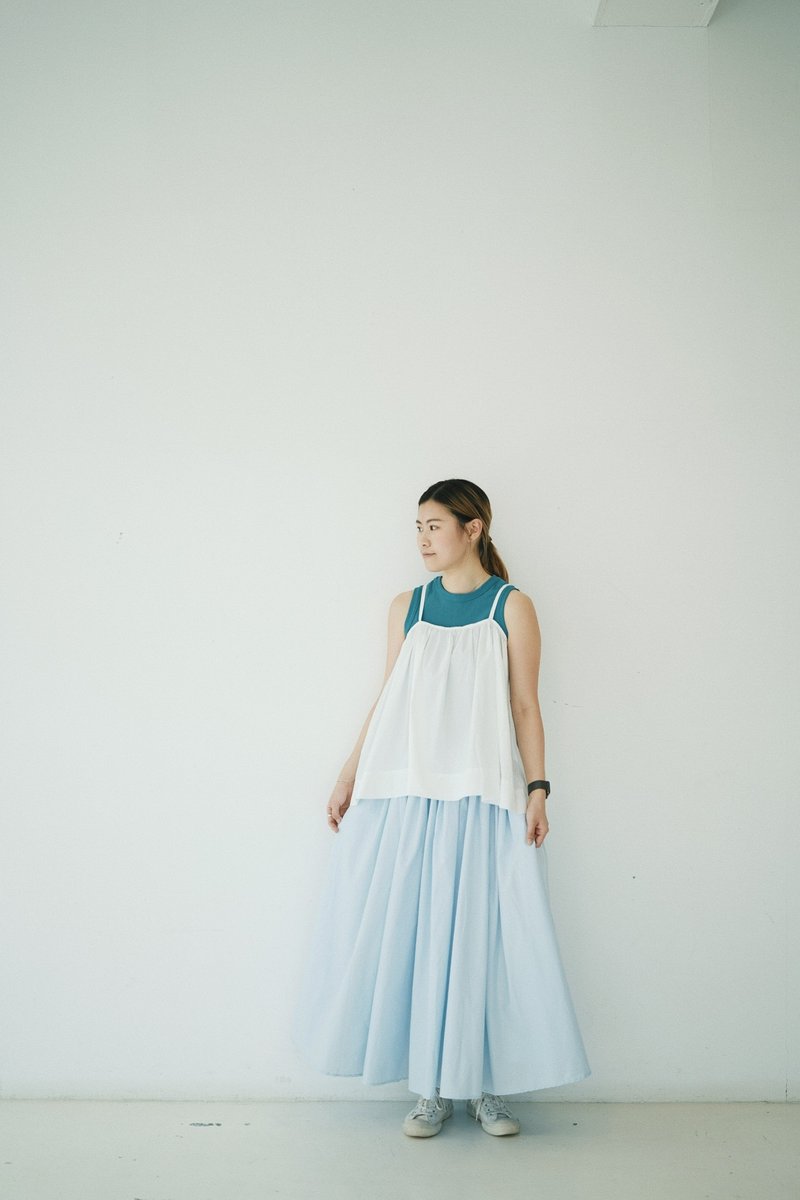 Basic umbrella skirt-light blue - กระโปรง - ผ้าฝ้าย/ผ้าลินิน 