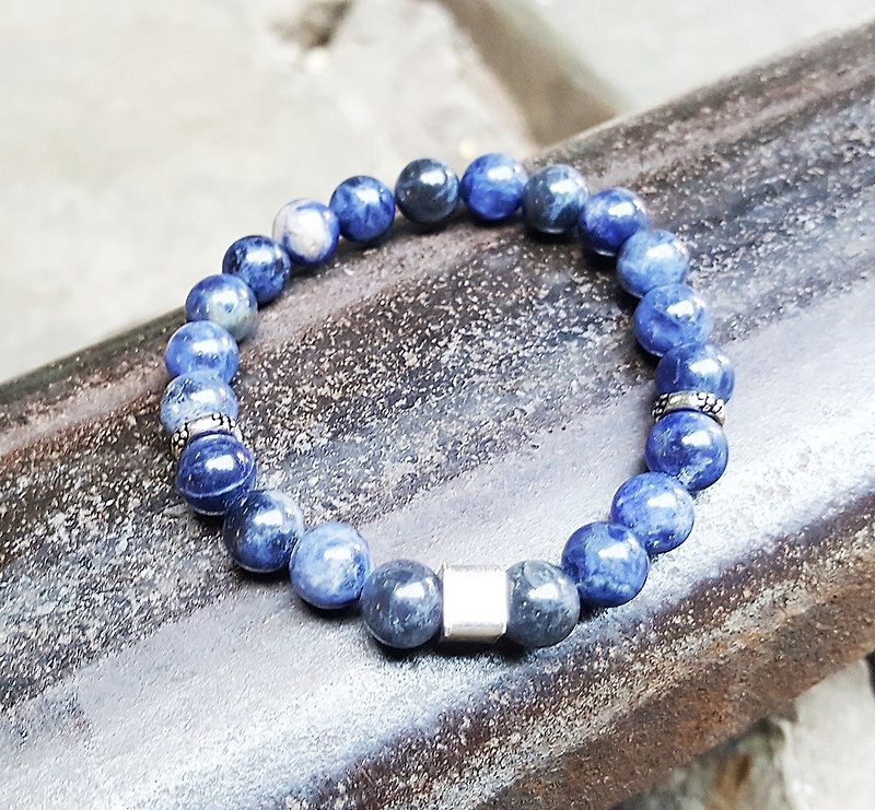 The heart of the heart - fearless heart blue stone sterling silver bracelet natural stone hand creation minimalist geometric personalization - Bracelets - Other Metals Blue